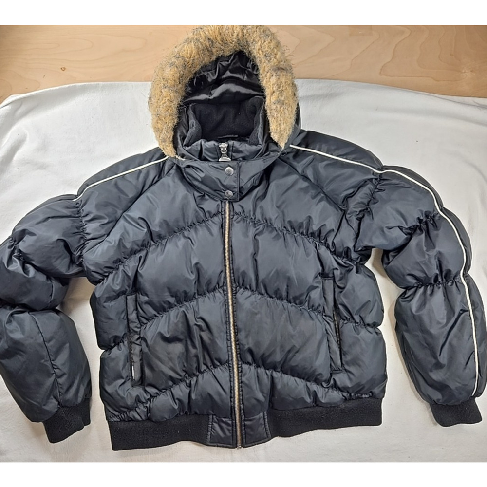 Alaska Frontier Black XL Down Puffer Jacket Faux Fur Detachable Hood